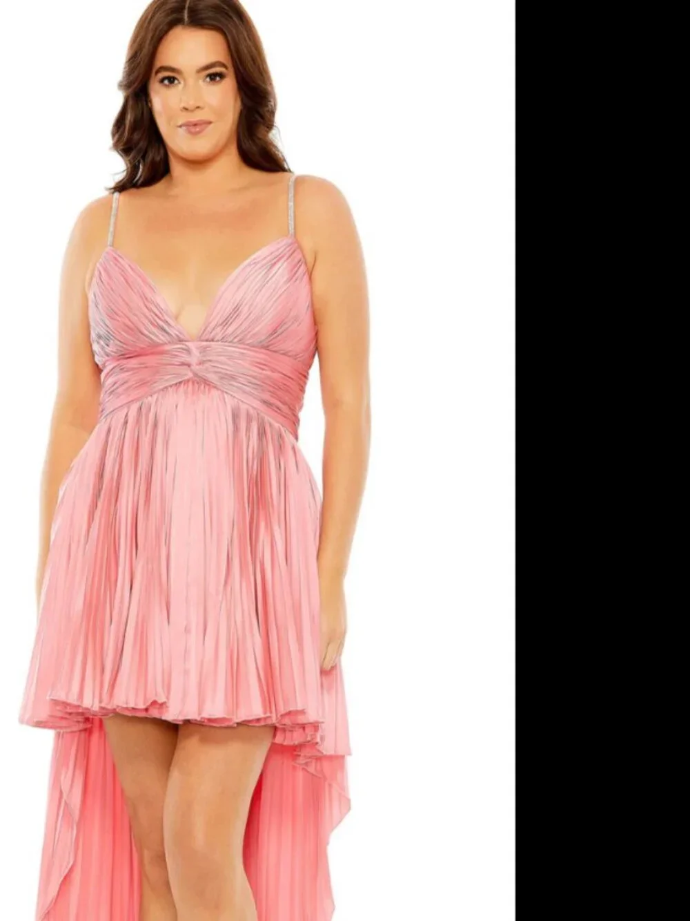 NWT Mac Duggal 77007 Pink High-Low Pleated Dress Size 16W Wedding Guest Party - Picture 2 of 16
